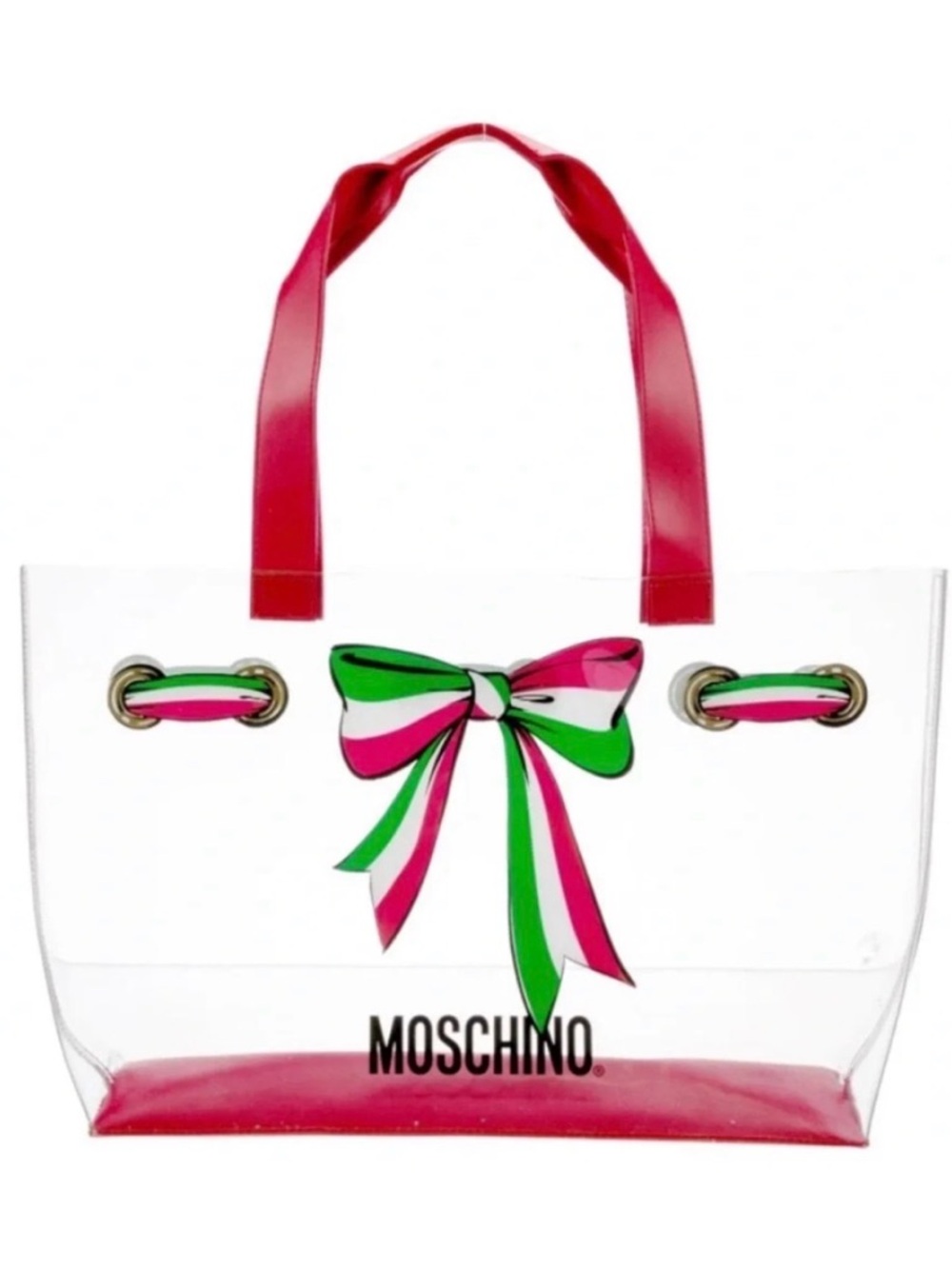 Moschino Transparent Tote with Red and Green Bow - EUC